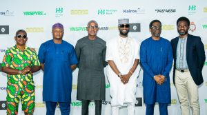 R-L: Fela Ibidapo, Divisional Head, Corporate Communications, Heritage Bank; Lanre Gbajabiamila, Director General, National Lotto Regulatory Commission; Dapo Oyebanjo (D'banj); Stan Mukoro, Client Relationship Executive, Blackpace Brabus Nigeria Ltd; Oje Anetor, Partner, CREAM Platform and Sunday Are, CEO, List Entertainment/Artist Manager, during the 2nd monthly draw of Heritage Bank’s YNSPYRE product in collaboration with CREAM Platform, at the weekend in Lagos.