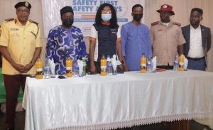 L - R: - General Manager, Lagos State Transport Management Authority, Oduyoye Olajide; MET Director, Defensive Driving, JCIN Amb. Oladipo Okeniyi; Local Organisation President, Tricia Inalu; Life Agency Representative, Leadway Assurance, Adedugbagbe Damilola; Unit Head of Special Marshals, FRSC Ojota Unit Command, RC Ande Apollo and Clininal Psychologist, Nigerian Association of Clinical Psychologists, Seun Ogunla at the Defensive Driving Campaign program for members of National Union of Road and Transport Workers in Ikeja. 
