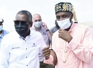 L-R, President / Chief Executive, Dangote Industries Limited, Aliko Dangote,  Chief Operations Officer, Dangote Oil Refining Company, Giuseppe Surace, Minister Of Transport, Rotimi  Amechi, During the Facility Tour to Dangote Oil Petroleum, petrochemical Projects, Lekki Lagos on  Saturday 10th, July 2021,