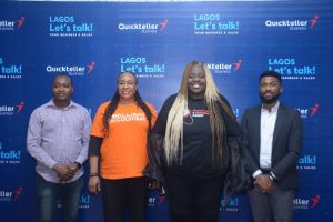 (L-R) Olawale Akanbi, Group Head, Growth Marketing, Merchant and Ecosystem; Chioma Ifeanyi-Eze, founder, Accountinghub.ng; Nelly Agbogu, founder, Naijabrandchick; Tochukwu Anene, Growth Marketing Specialist, Quickteller at the 'Let’s talk: Your business and sales with Nelly and Chioma' event powered by Quickteller Business in Lagos, Nigeria on Saturday, August 7, 2021.