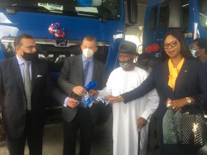 R-L: Mother Dan-Egwu, Regional Head, Lagos Mainland, Lagos Mainland Zone of Heritage Bank Plc; Henry Agbamu, Chairman of SCOA Nigeria Plc; MD of Julius Berger Nigeria Plc, represented by Ralph Brendicke and GMD/CEO of SCOA Nigeria Plc, Dr. Massad Boulos, during the Official Handover Ceremony of State-of-the-Art Man Trucks and Wirtgen Equipment to Julius Berger Nigeria Plc with Heritage Bank being one of the lead financiers, weekend in Lagos.