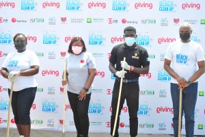 L-R: Olapeju Ibekwe, CEO, Sterling One Foundation, Carol Ariyibi, Group Head, Enterprise Project Management, Sterling Bank, Abokede Daniel, Events and Activation Manager, Rite Foods Limited and Mr. Emmanuel Etomi, General Manager, Corporate Services, First Exploration & Petroleum Development Company Limited at a beach cleaning exercise in Lafiaji, Lagos recently.