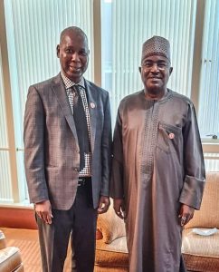 Chairman/Chief Executive of National Drug Law Enforcement Agency, Brig. Gen. Mohamed Buba Marwa ( Retd) with Nigeria’s Permanent Representative to the United Nations Tijjani Muhammad Bande during his War Against Drug Abuse, WADA, advocacy visit to Nigeria’s Mission at the UN in New York, US weekend