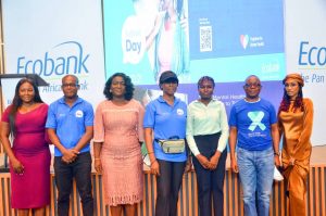 from left Titilayo Medunoye, Lactation Consultant, Milky Express; Biyi Olagbami, Executive Director/Chief Risk Officer, Ecobank; Kemi Akintoyese, Clinical Psychologist; Carol Oyedeji, Executive Director, Commercial Banking, Ecobank; Mary Katambi, Chibok Girl and Speaker at the event; Kola Adeleke, Executive Director, Corporate Banking, Ecobank and Hadiza Blell-Olo popularly known as Di'Ja during the Ecobank Day lecture on Mental health in Lagos over the weekend.